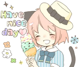 🍧 Have nice day animé, glace, fille, mignon, oreilles de chat, chapeau, salutation telegram sticker