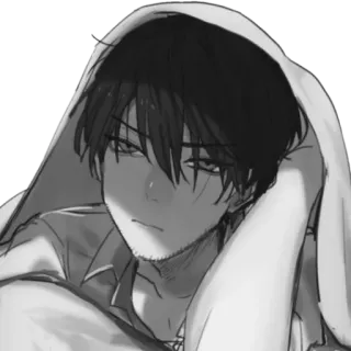 🪁 อนิเมะ, ผู้ชาย, ภาพเหมือน, ขาวดำ, สีเทา telegram sticker