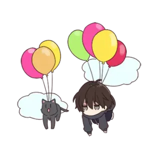 🎈 Anime, Palloncini, Gatto, Nuvole, Chibi, Kawaii telegram sticker
