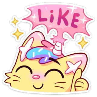 👍 LiKE gato, like, fofo, joinha, emoji, brilho whatsapp sticker