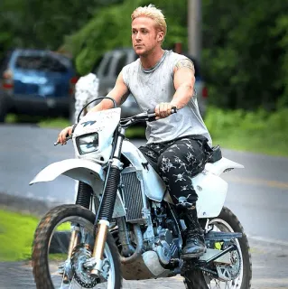 🏍 Ryan Gosling, xe máy, đàn ông, xe địa hình, diễn viên, người nổi tiếng telegram sticker