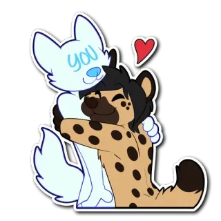 🤗 you furry, hug, embrace, hyena, wolf, heart, love, anthro, cute telegram sticker