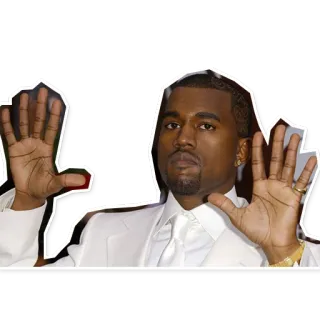 😧 Kanye West kanye, west, rapper, musicista, celebrità, mano, abito bianco telegram sticker