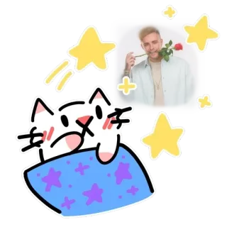 💤 gatto, stelle, uomo, rosa, cartone animato, adesivo telegram sticker