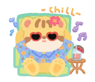 🦁 chill détente, relax, tigre, vacances, lunettes de soleil, mignon telegram sticker