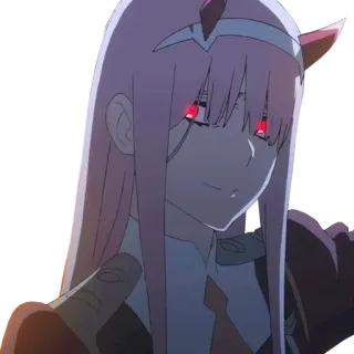 😏 Zero Two Darling in the Franxx Anime, Zero Two, Darling in the Franxx, Waifu, Pinke Haare, Rote Augen, Charakter telegram sticker