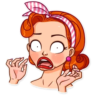 😧 mujer, asustada, dibujos animados, impactada, chica, cara, diadema telegram sticker