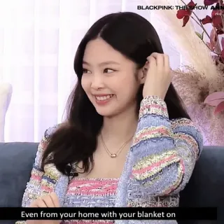 🍬 Jennie BLACKPINK: THE SHOW Anniversary Even from your home with your blanket on kpop, blackpink, เจนนี่, เพลง telegram sticker