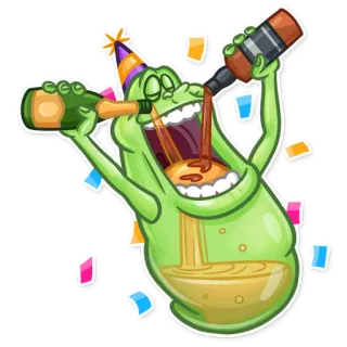 🥳 Slimer Ghostbusters Slimer, Ghostbusters, festa, desenho animado, engraçado, monstro, celebração telegram sticker
