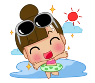 👙 cartoon, swimming, summer, child, girl, pool, sun, sunglasses whatsapp sticker