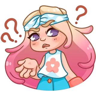 🤔 Kreskówka, Znaki zapytania, Zdezorientowana, Blondynka, Dziewczyna, Naklejka telegram sticker