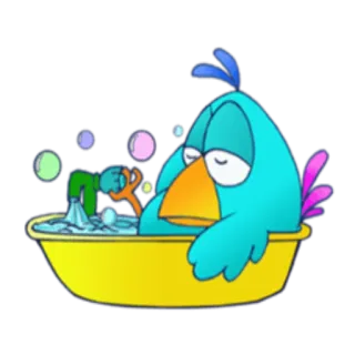 🛁 oiseau, bain, baignoire, dessin animé, bulles, mignon, animal, relaxant telegram sticker