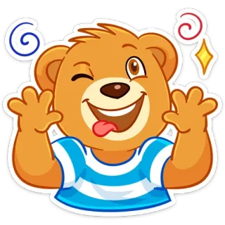 🤪 orso, cartone animato, animale, adesivo, carino, che ammicca, felice whatsapp sticker