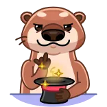 😈 lontra, dedo do meio, gesto ofensivo, truque de mágica, mágica, chapéu, desenho animado telegram sticker
