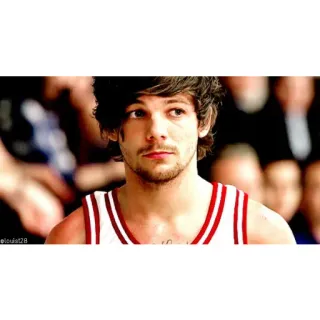 😕 Louis Tomlinson Louis Tomlinson, One Direction, cantor, camisa de basquete, celebridade, retrato telegram sticker