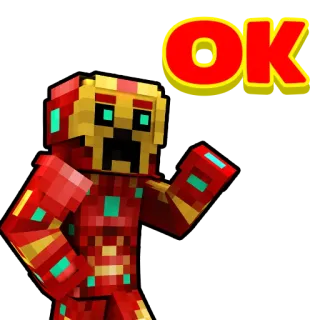 👍 OK Minecraft, Creeper, Iron Man, OK, Video game, Gaming, Blocky telegram sticker