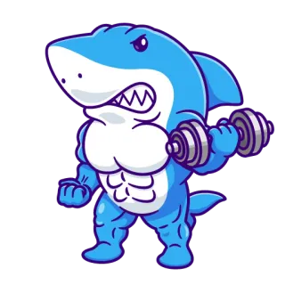 💪 Rekin, Podnoszenie ciężarów, Fitness, Kreskówka, Siłownia, Ćwiczenia telegram sticker