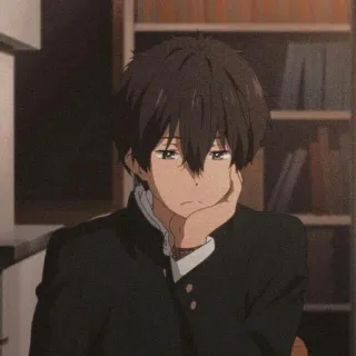 😃 Anime, Menino, Uniforme escolar, entediado, pensando, Desenho animado telegram sticker