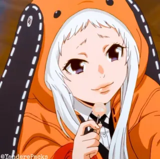 🥢 @YanderePacks anime, girl, orange, bunny, lollipop whatsapp sticker