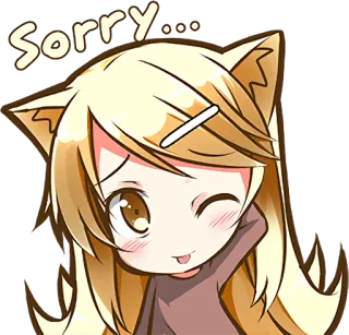 🙇 Sorry... 动漫, 卡哇伊, 可爱, 猫耳, 道歉, 对不起 whatsapp sticker