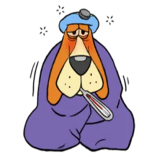 🤒 chien, malade, thermomètre, dessin animé, maladie, grippe, rhume telegram sticker