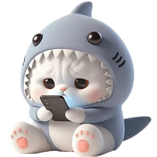 😔 gato, tiburon, disfraz, lindo, kawaii, dibujos animados, animal whatsapp sticker