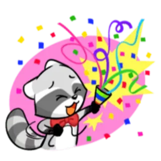 🎉 енот, вечеринка, конфетти, праздник, мультфильм, стикер telegram sticker