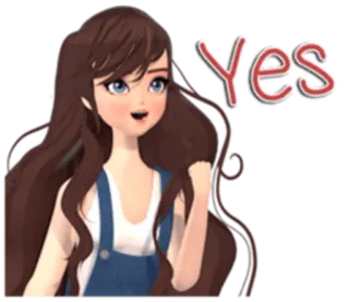 ✊ Yes tak, potwierdzenie, dziewczyna, kreskówka, akceptacja, zgadzam się, kiwanie, uroczy telegram sticker