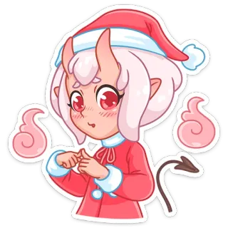 🥺 สาวอนิเมะ, คริสต์มาส, น่ารัก, การ์ตูน, ปีศาจ, สีชมพู, สติกเกอร์, ปีศาจ telegram sticker