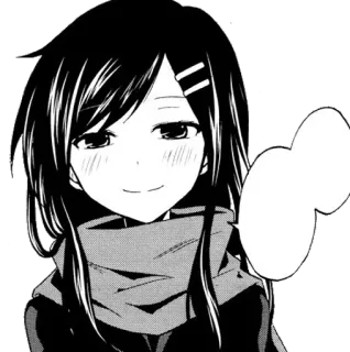 😊 Chica anime, Manga, Pelo negro, Sonrisa, Dibujo animado, Bufanda telegram sticker