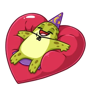 ❤️ cartoon, frog, wizard hat, heart, cute, happy, relaxation telegram sticker