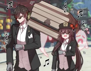 ⚰️ Zhongli, Hu Tao Genshin Impact genshin impact, чжун ли, ху тао, coffin dance, мем telegram sticker