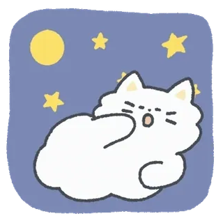 💬 chat, nuit, lune, étoiles, mignon, dessin animé, endormi, bâillement whatsapp sticker