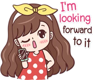 😉 I'm looking forward to it carina, ragazza, impaziente, attesa, eccitata, cartone animato, adesivo telegram sticker