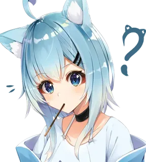 ❔ chica anime, kawaii, lindo, orejas de gato, signo de interrogación telegram sticker