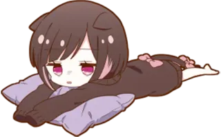 🐱 chibi, schattig, slaperig, liggend, kussen whatsapp sticker