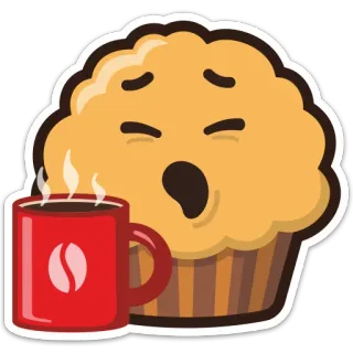 ☕ มัฟฟิน, กาแฟ, อาหารเช้า, อาหาร, เครื่องดื่ม, การ์ตูน, น่ารัก, หวาน telegram sticker