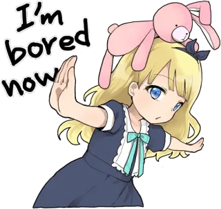 🥱 I'm bored now anime, znudzona, dziewczyna, królik, naklejka whatsapp sticker