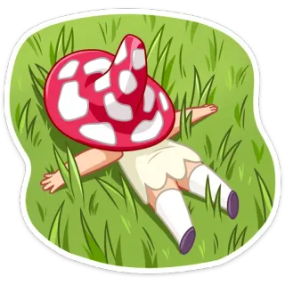😴 гриб, трава, лежащий, расслабляющий, природа, причудливый telegram sticker