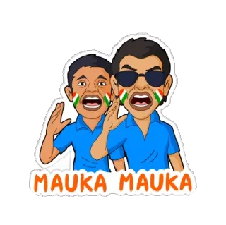 😉 MAUKA MAUKA Cartoon, Männer, Gesichter, Indische Flagge, Sport, Kricket telegram sticker