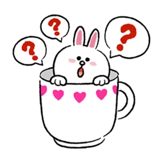 ❓ conejo, signos de interrogación, taza, corazones, lindo, dibujos animados telegram sticker
