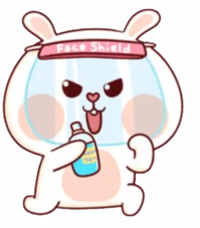 😈 Face Shield кролик, защитный экран, антисептик, мультфильм, милый, защита telegram sticker