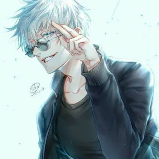 🙂 Gojo Satoru Jujutsu Kaisen anime, white hair, glasses, smiling, manga whatsapp sticker