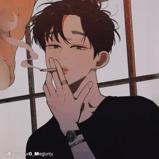 🚬 Fumar, Cigarrillo, Asiático, Hombre, Anime, Dibujo, Caricatura whatsapp sticker