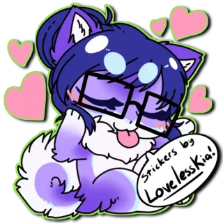 © Stickers by LovelessKIA! sticker, cartoon, dog, purple, hearts, glasses, cute telegram sticker