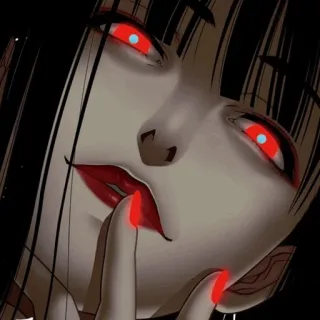🖤 kobieta, anime, dziewczyna, czerwone oczy, czarne włosy, palec na ustach, psst telegram sticker