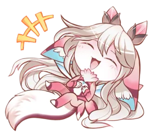 😂 HHH mignon, renard, chibi, animé, rose, rire, joyeux whatsapp sticker