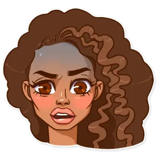 😨 woman, portrait, face, expression, curly hair, sticker, cartoon telegram sticker