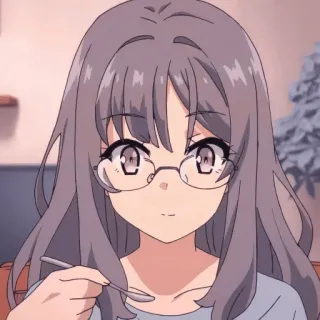 🎭 anime, chica, gafas, comiendo, cuchara whatsapp sticker