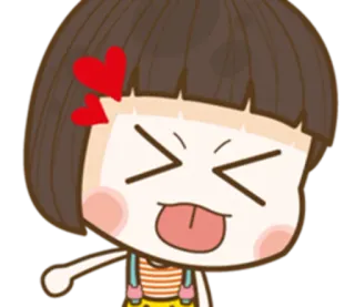 😝 dessin animé, fille, tirer la langue, coeurs, mignon, émoticône telegram sticker